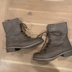 Brown lace-up booties